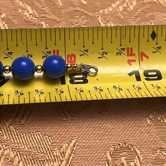 Blue and gold  Beaded necklace and earring set - Picture 3 of 3